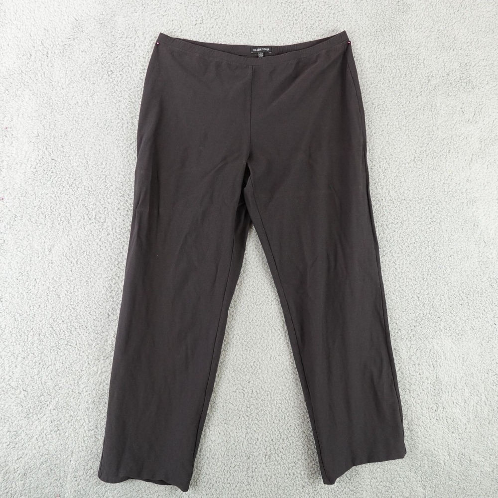 Eileen Fisher Pants Women's Large Straight Legs Brown Stretch Elastic Waist USA